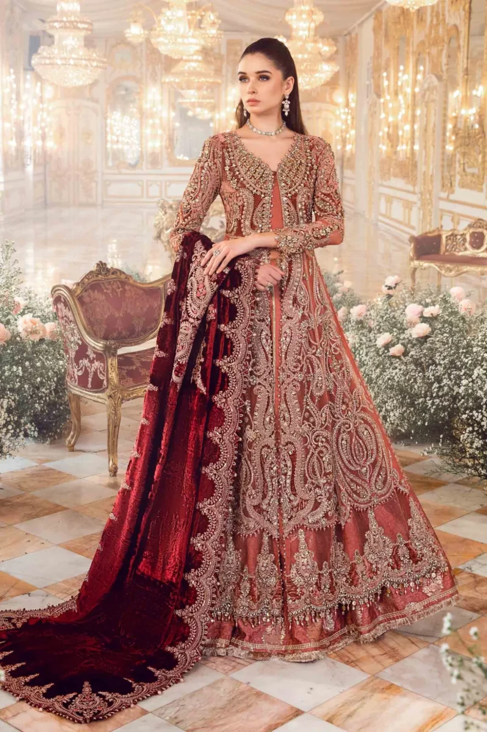 Maria B Mbroidered Wedding | Salmon Pink BD-2701