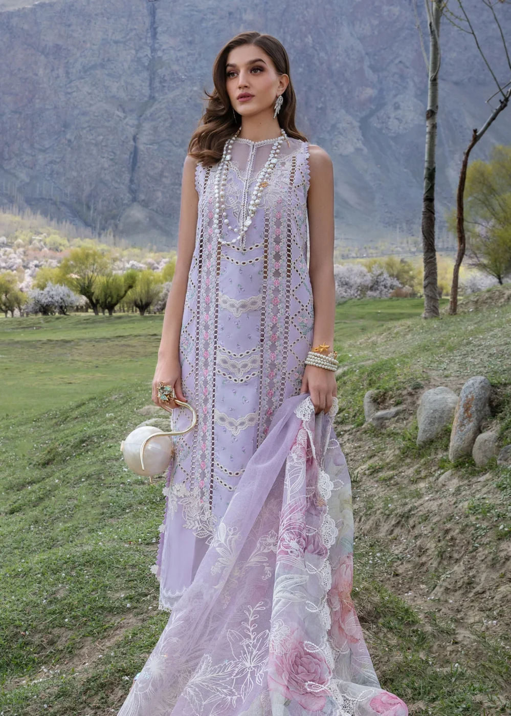 Crimson Lawn 24 | A Floral Mesh - Lavender