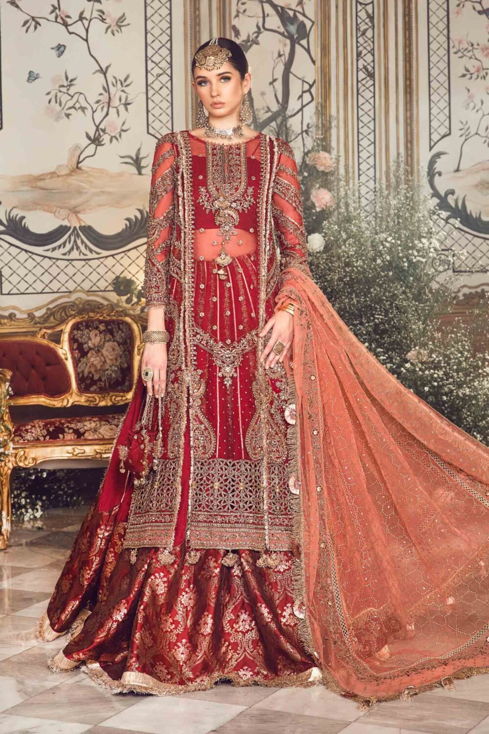 Maria B Mbroidered Wedding | Maroon BD-2708