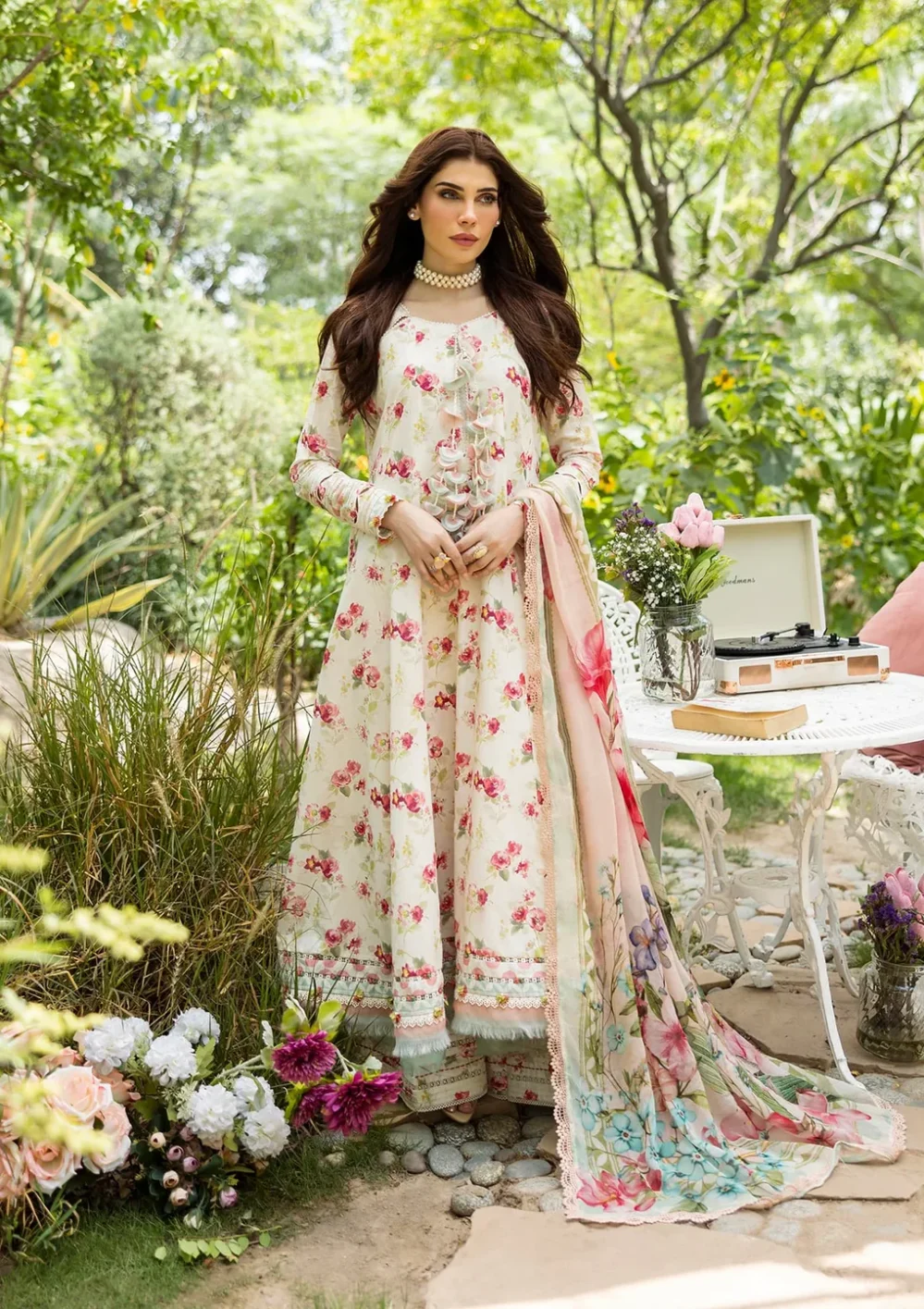 Elaf Prints Chiffon 25 VOL 1 | ECD-2A IVORY PEONY