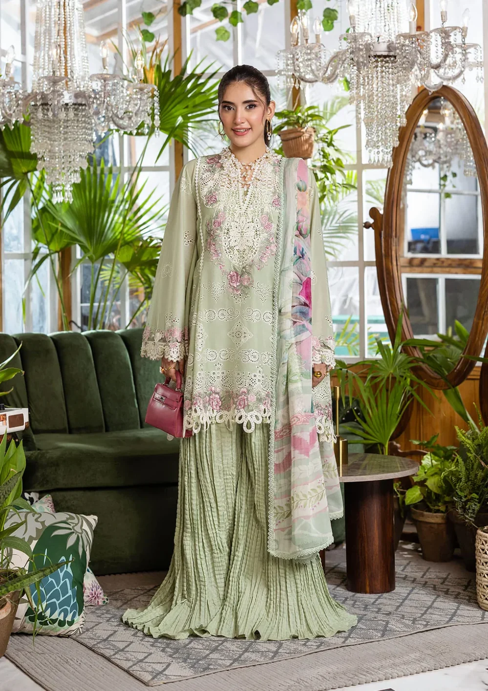 Elaf ECraft Chikankari Chiffon | EEC-5B MATCHA